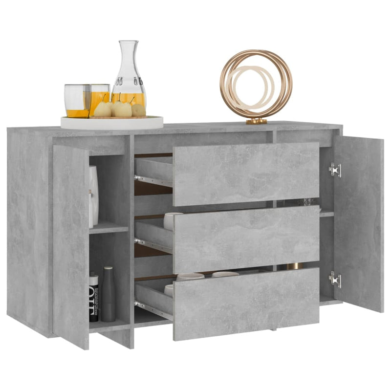 vidaXL betonszürke szerelt fa tálalószekrény 3 fiókkal 120x41x75 cm