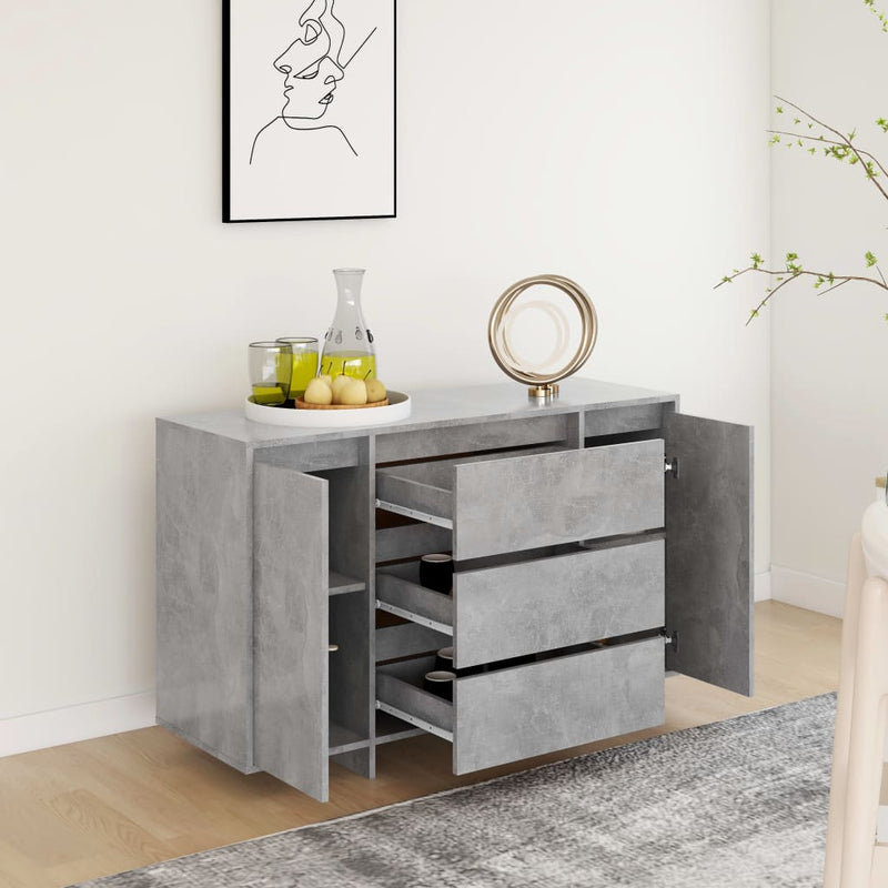 vidaXL betonszürke szerelt fa tálalószekrény 3 fiókkal 120x41x75 cm