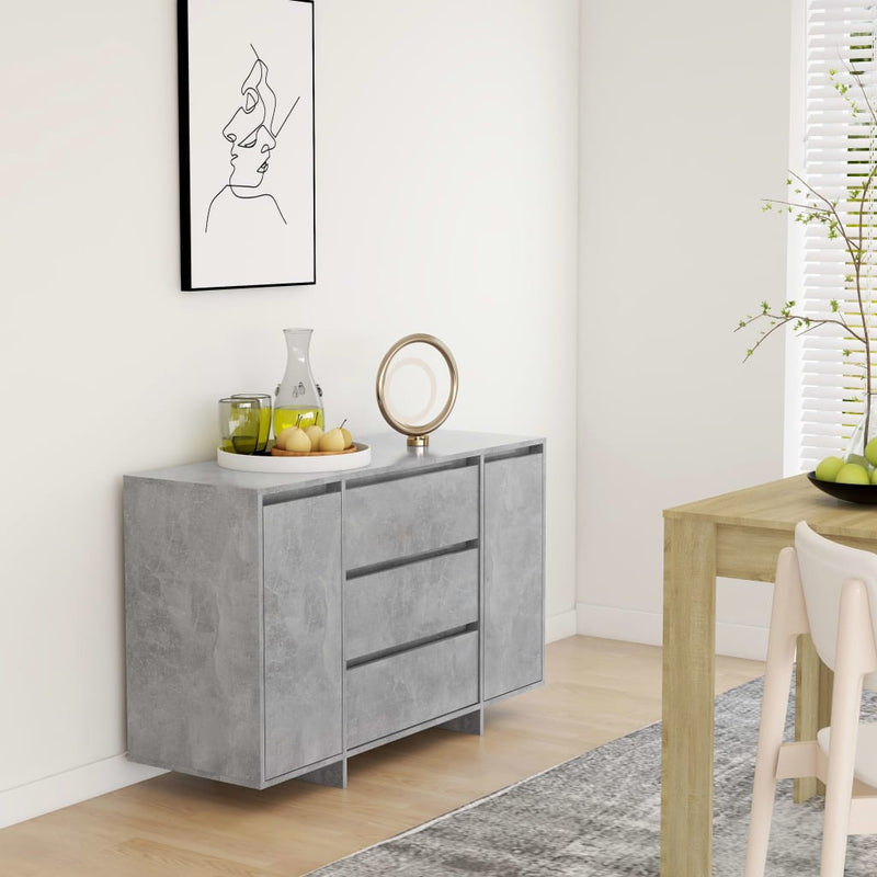 vidaXL betonszürke szerelt fa tálalószekrény 3 fiókkal 120x41x75 cm