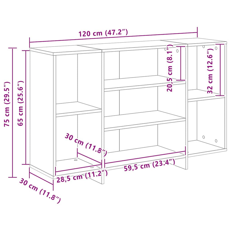 vidaXL betonszürke szerelt fa tálalószekrény 120x30x75 cm