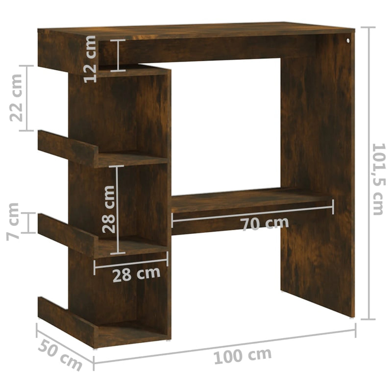 vidaXL füstös tölgy színű bárasztal tárolópolccal 100 x 50 x 101,5 cm