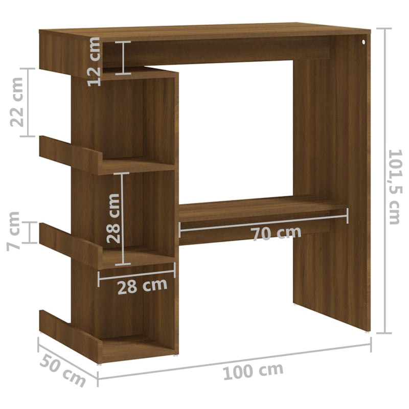 vidaXL barna tölgyszínű bárasztal tárolópolccal 100 x 50 x 101,5 cm