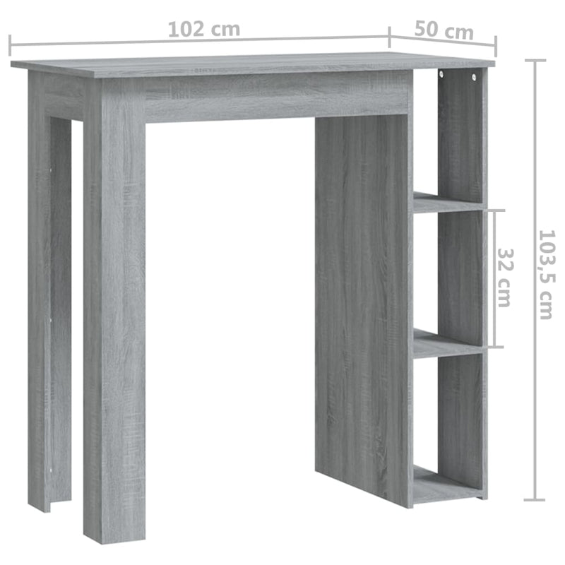 vidaXL szürke sonoma szerelt fa bárasztal polccal 102 x 50 x 103,5 cm