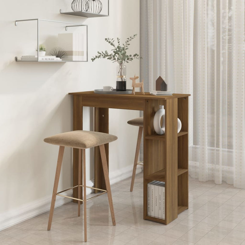 vidaXL barna tölgy színű szerelt fa bárasztal polccal 102x50x103,5 cm
