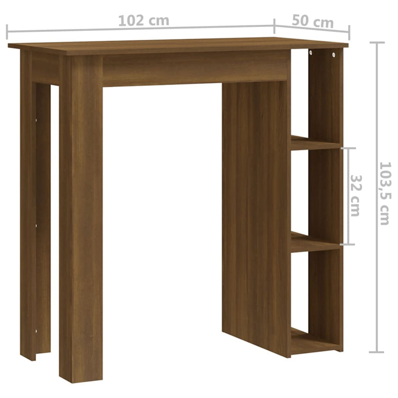 vidaXL barna tölgy színű szerelt fa bárasztal polccal 102x50x103,5 cm