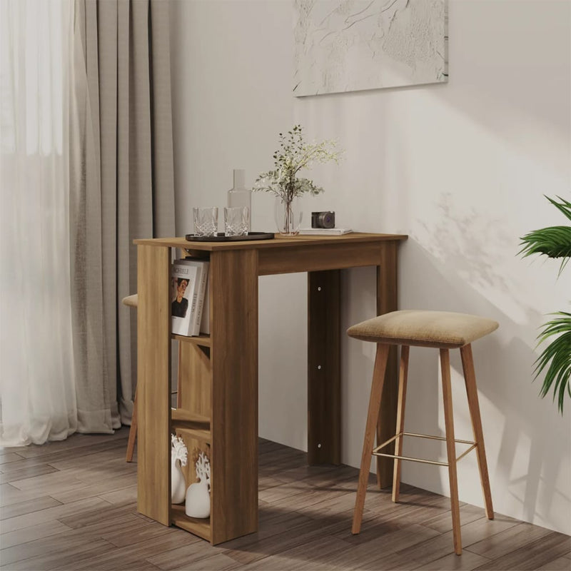 vidaXL barna tölgy színű szerelt fa bárasztal polccal 102x50x103,5 cm
