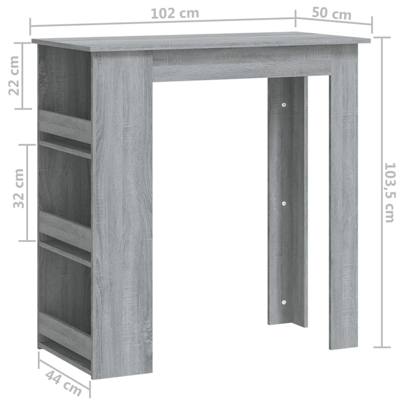 vidaXL szürke sonoma színű bárasztal tárolópolccal 102 x 50 x 103,5 cm