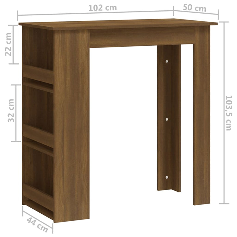 vidaXL barna tölgy színű bárasztal tárolópolccal 102 x 50 x 103,5 cm