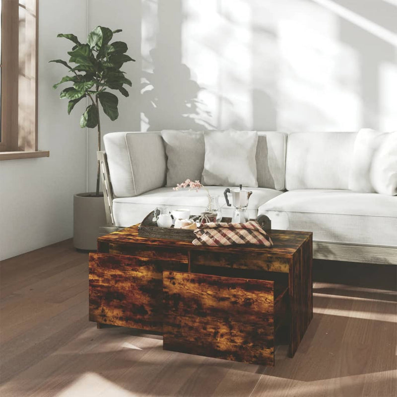 vidaXL füstös tölgy színű szerelt fa dohányzóasztal 90x50x41,5 cm