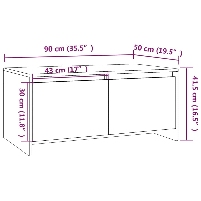 vidaXL szürke sonoma szerelt fa dohányzóasztal 90x50x41,5 cm