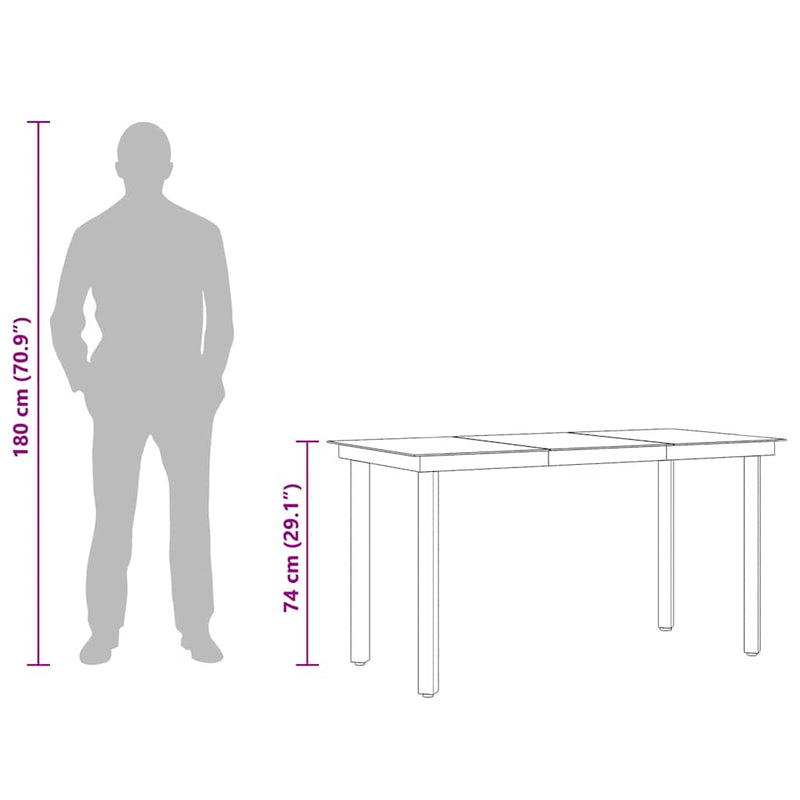 vidaXL fekete acél és üveg kerti étkezőasztal 140 x 70 x 74 cm