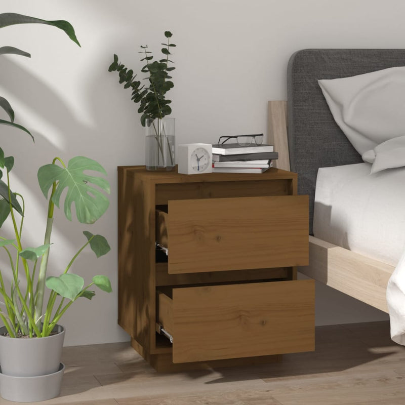 vidaXL 2 db mézbarna tömör fenyőfa éjjeliszekrény 40 x 35 x 50 cm