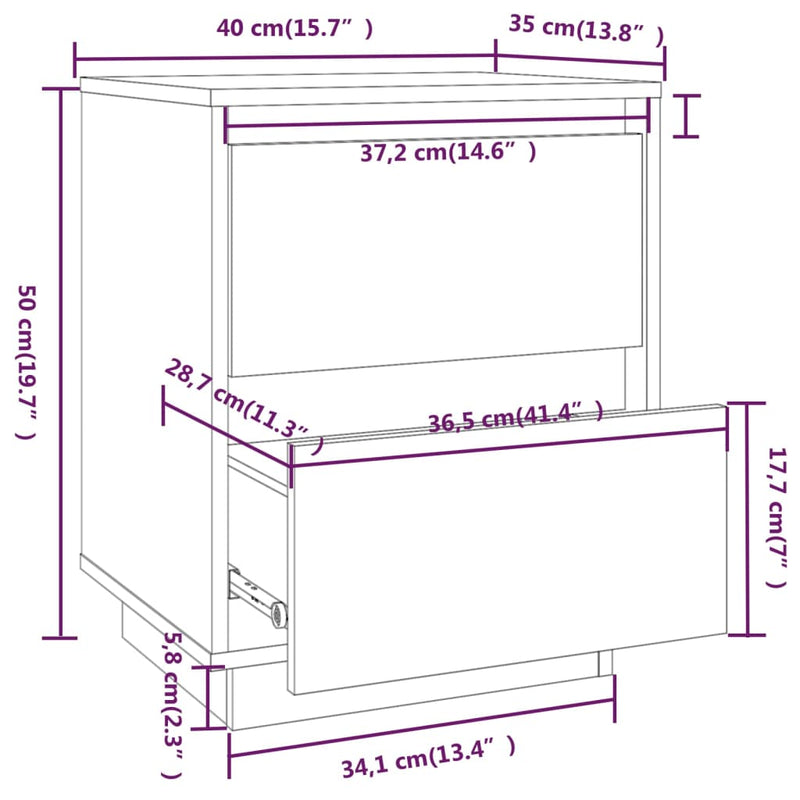 vidaXL 2 db mézbarna tömör fenyőfa éjjeliszekrény 40 x 35 x 50 cm
