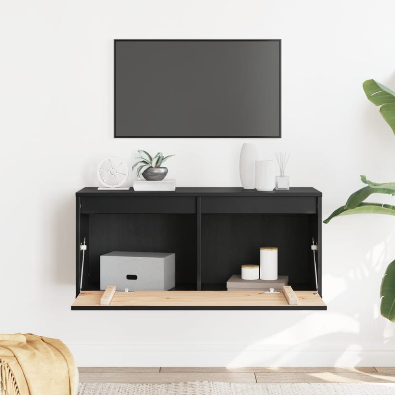 vidaXL fekete tömör fenyőfa faliszekrény 80 x 30 x 35 cm