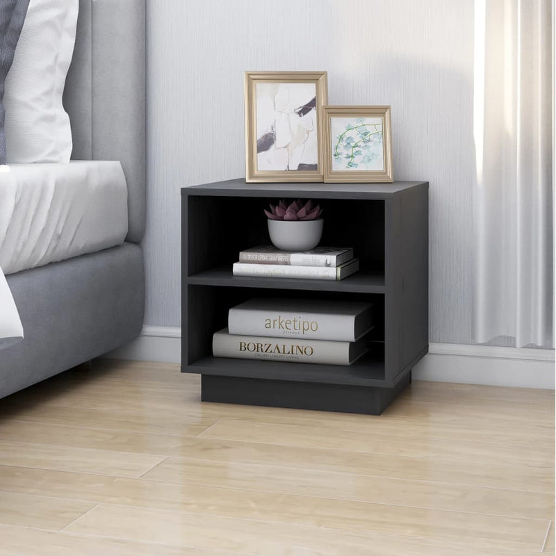 vidaXL 2 db szürke tömör fenyőfa éjjeliszekrény 40 x 34 x 40 cm