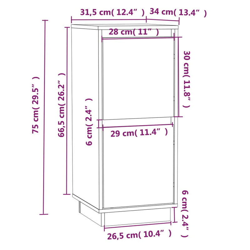 vidaXL 2 db tömör fenyőfa tálalószekrény 31,5 x 34 x 75 cm