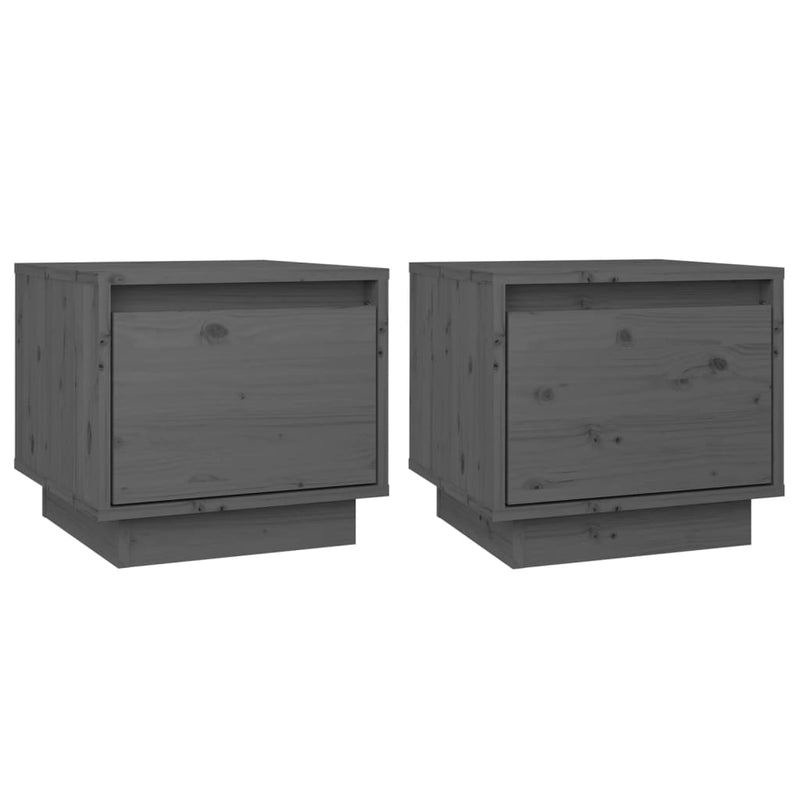 vidaXL 2 db szürke tömör fenyőfa éjjeliszekrény 35 x 34 x 32 cm