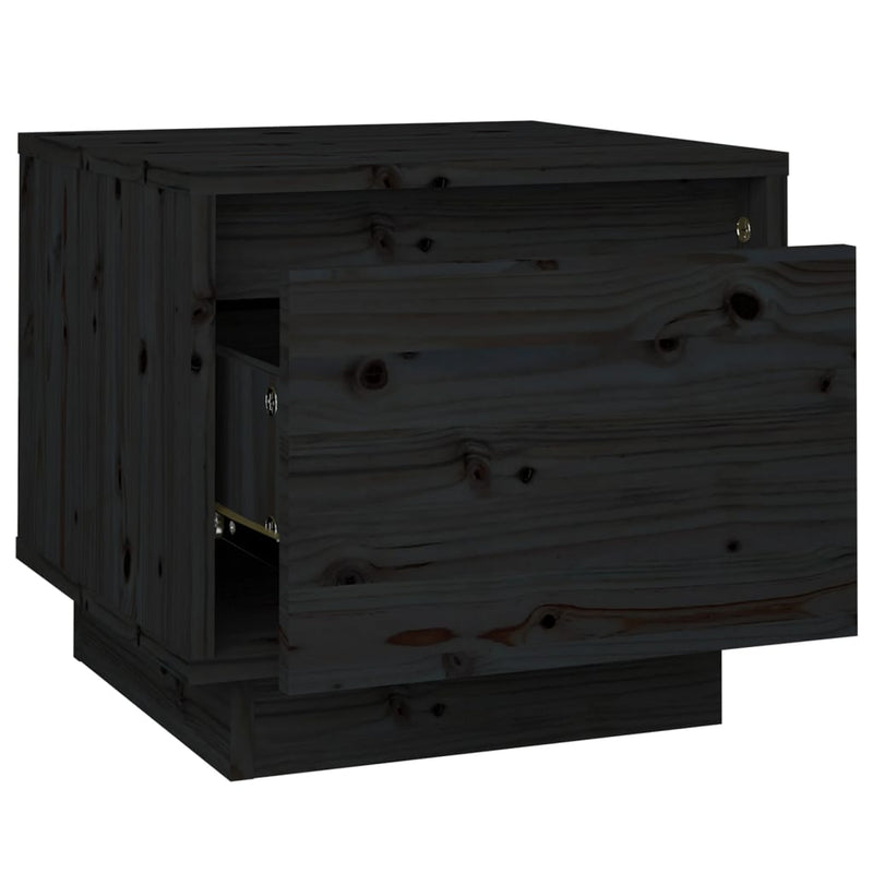 vidaXL fekete tömör fenyőfa éjjeliszekrény 35 x 34 x 32 cm