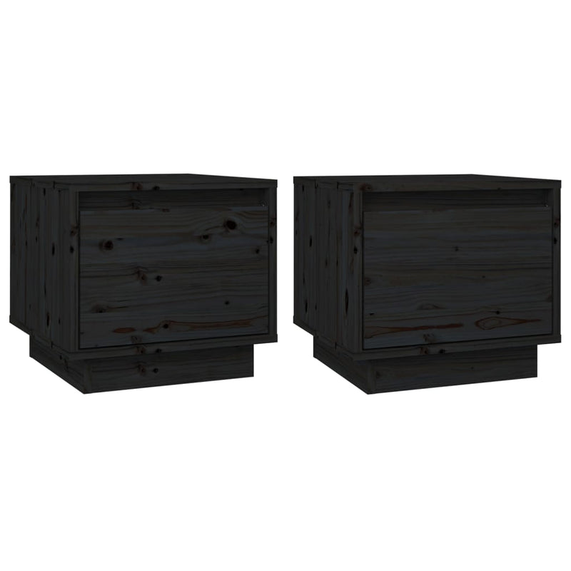 vidaXL 2 db fekete tömör fenyőfa éjjeliszekrény 35 x 34 x 32 cm