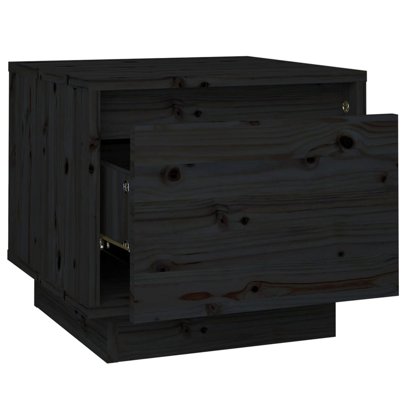 vidaXL 2 db fekete tömör fenyőfa éjjeliszekrény 35 x 34 x 32 cm