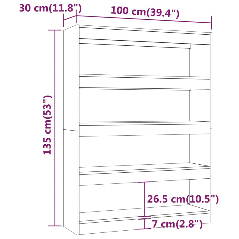 vidaXL magasfényű fehér könyvszekrény/térelválasztó 100 x 30 x 135 cm