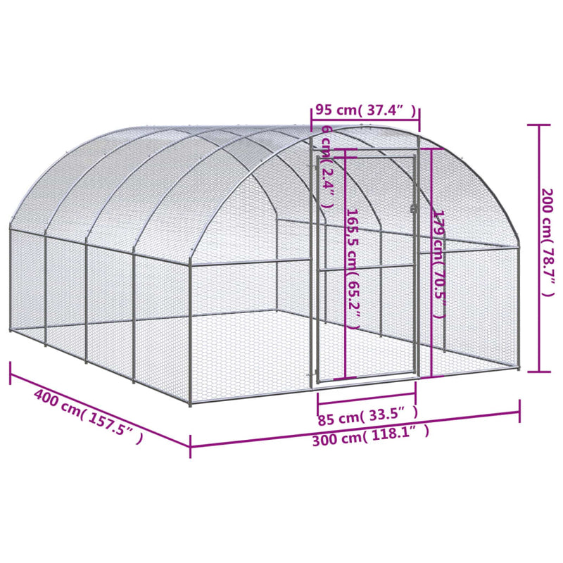 vidaXL kültéri horganyzott acél tyúkól 3 x 4 x 2 m