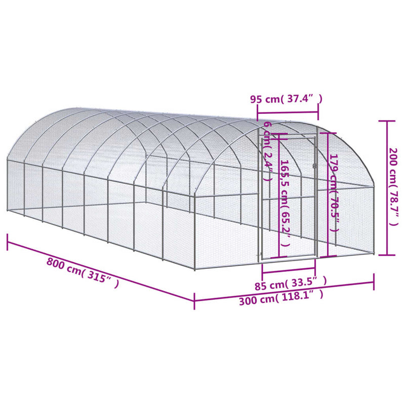 vidaXL kültéri horganyzott acél tyúkól 3 x 8 x 2 m