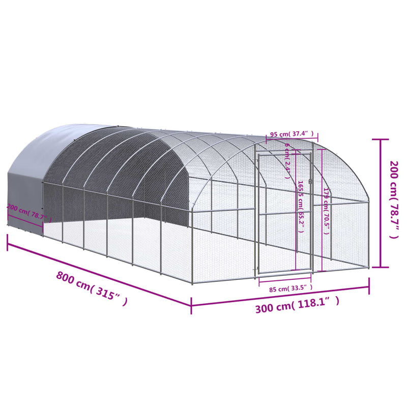 vidaXL kültéri horganyzott acél tyúkól 3 x 8 x 2 m