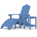 vidaXL vízkék HDPE kerti adirondack szék lábtartóval és asztallal