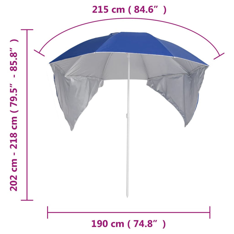 vidaXL kék strandnapernyő oldalfalakkal 215 cm