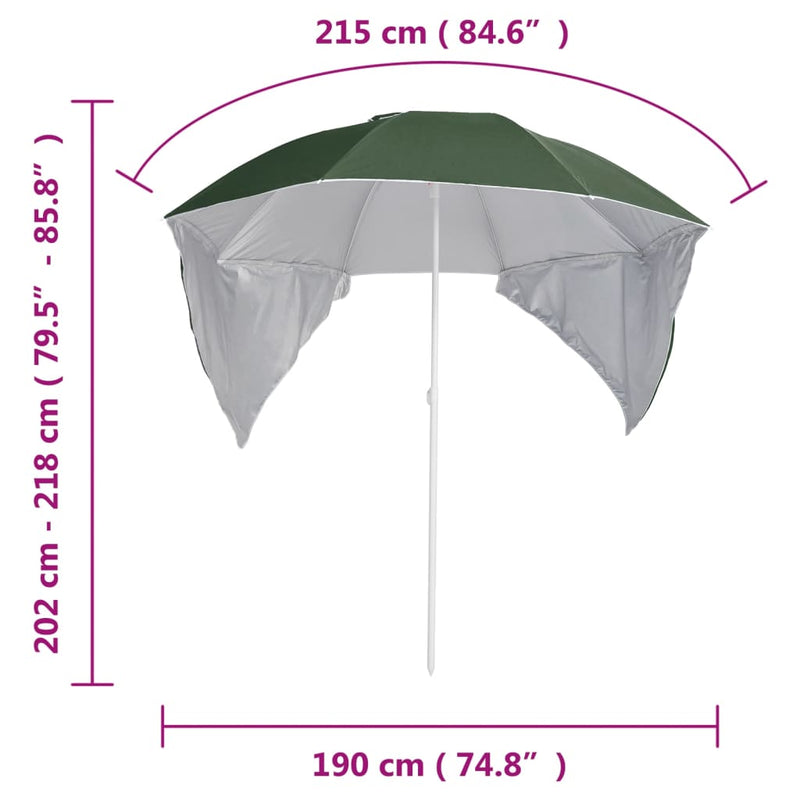 vidaXL zöld strandnapernyő oldalfalakkal 215 cm