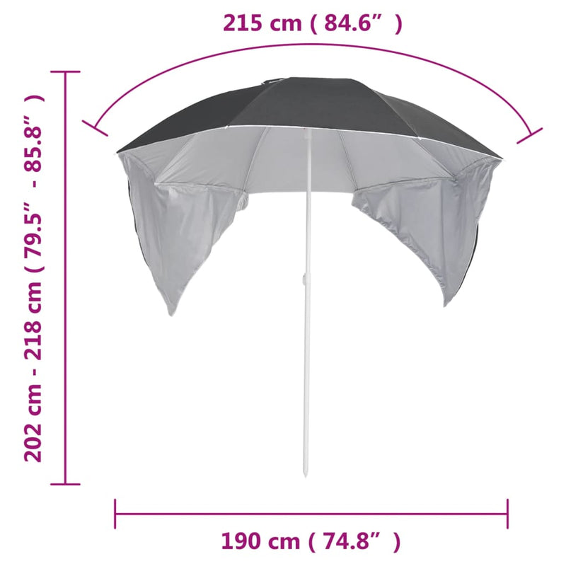 vidaXL antracitszürke strandnapernyő oldalfalakkal 215 cm