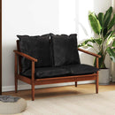 vidaXL fekete 2 személyes valódi bőr és tömör akácfa kanapé