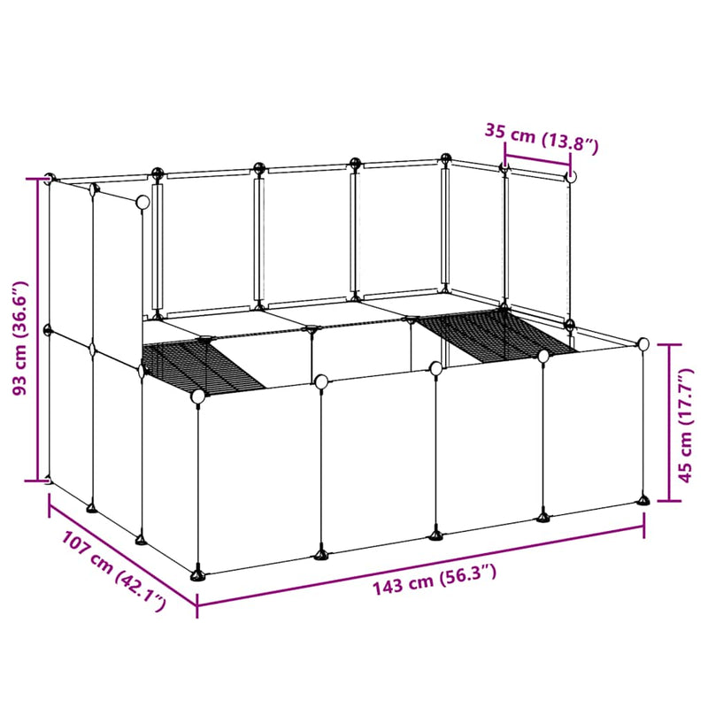 vidaXL átlátszó polipropilén és acél kisállatketrec 143 x 107 x 93 cm