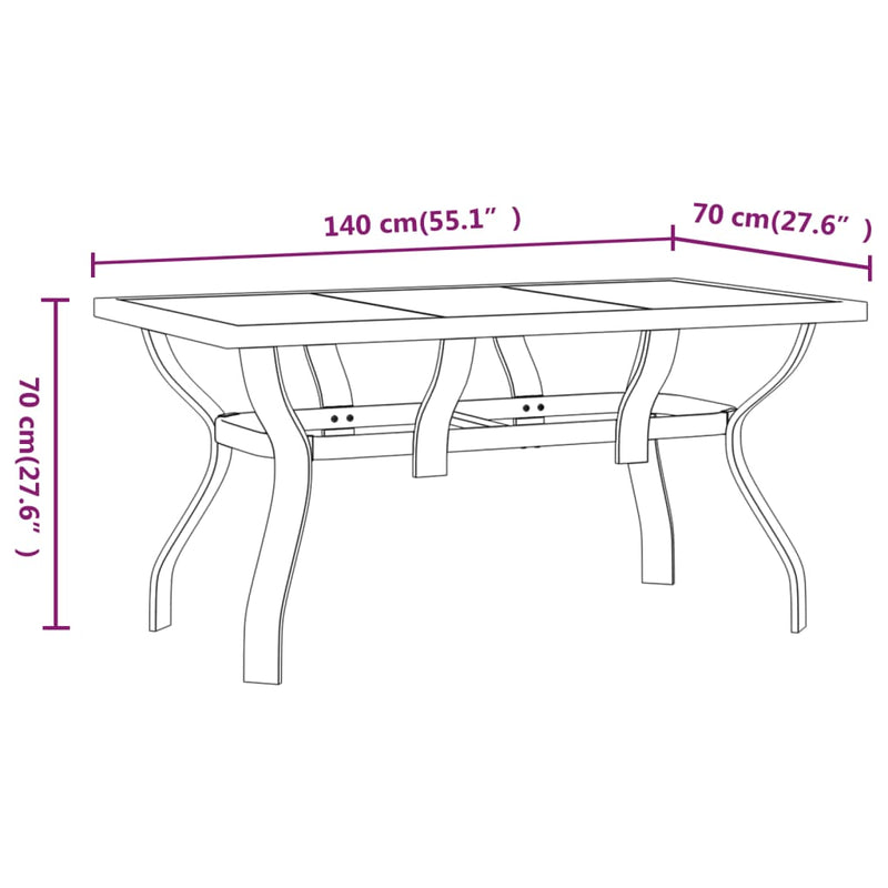 vidaXL szürke és fekete acél és üveg kerti asztal 140x70x70 cm