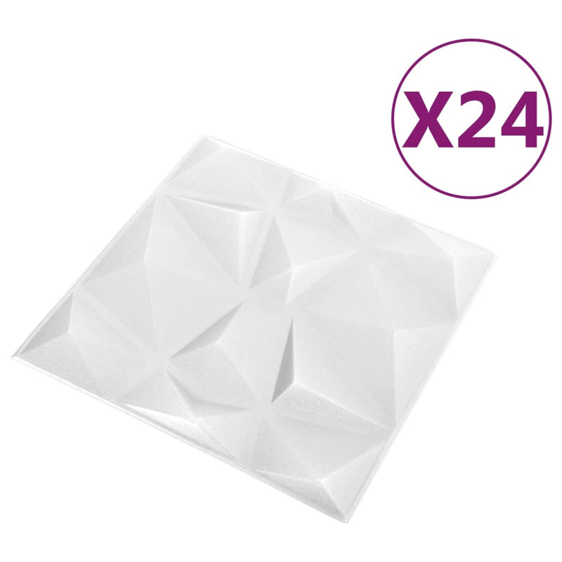vidaXL 24 darab gyémánt fehér színű 3D fali panel 50 x 50 cm 6 m²
