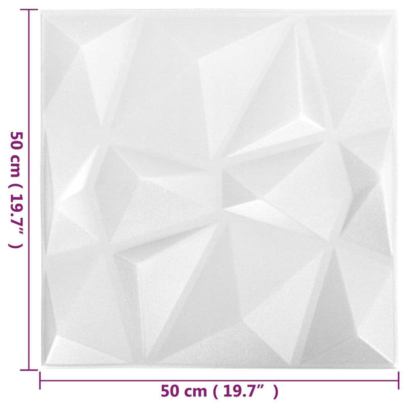 vidaXL 24 darab gyémánt fehér színű 3D fali panel 50 x 50 cm 6 m²