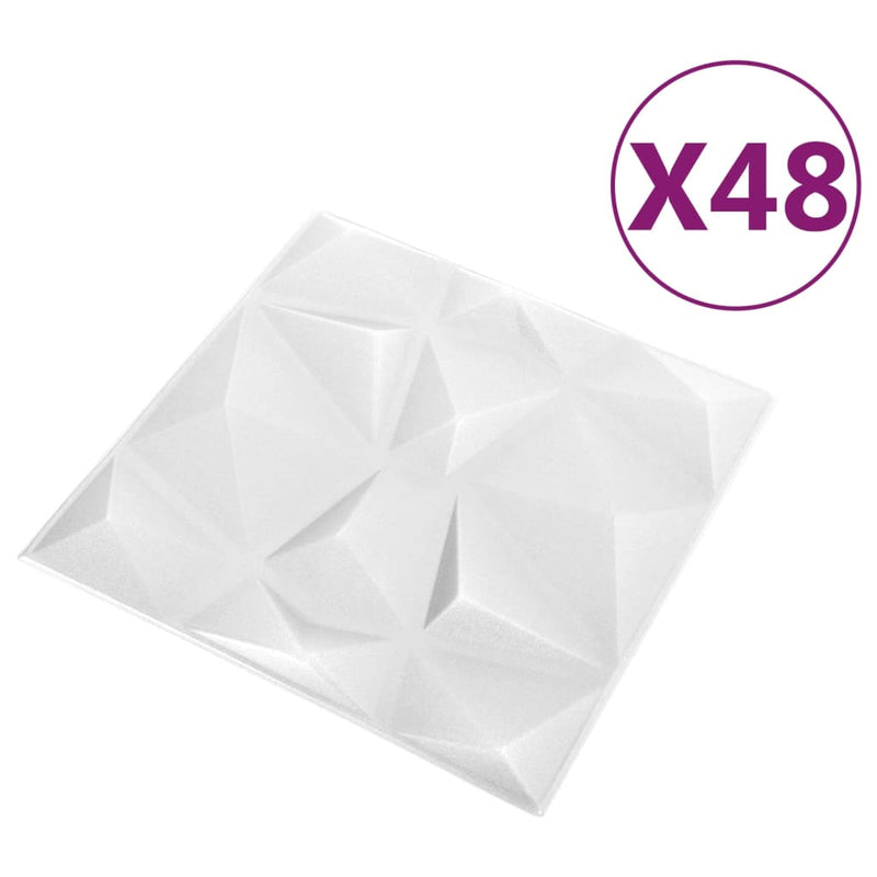 vidaXL 48 darab gyémánt fehér 3D fali panel 50 x 50 cm 12 m²