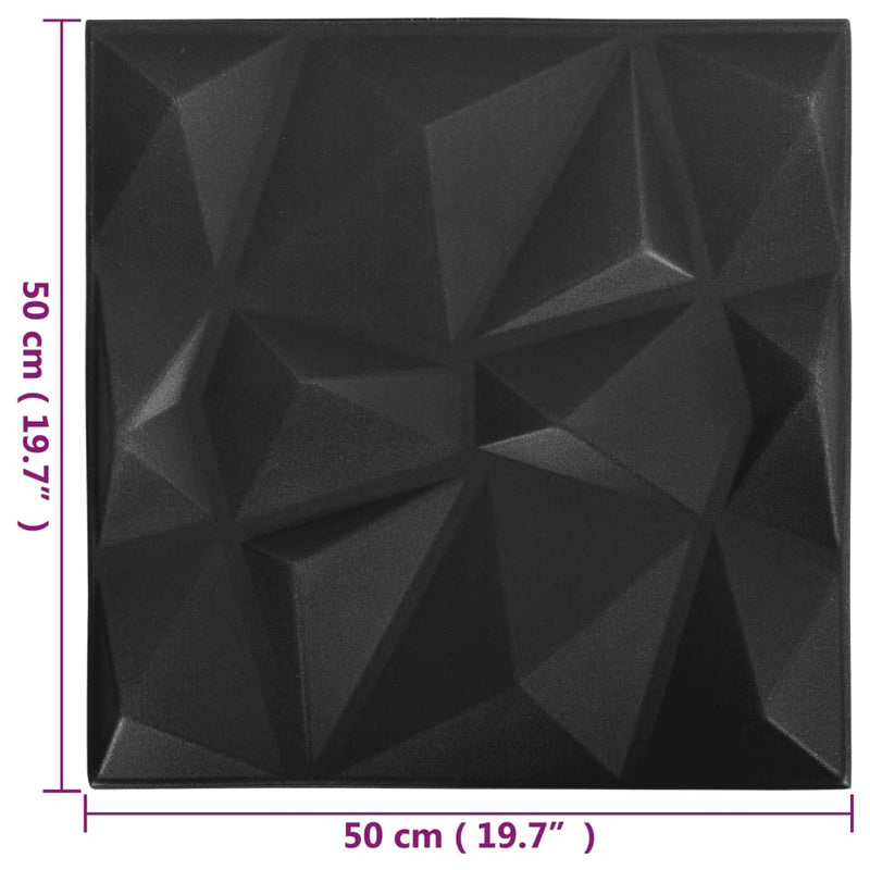 vidaXL 24 darab gyémánt fekete 3D fali panel 50 x 50 cm 6 m²