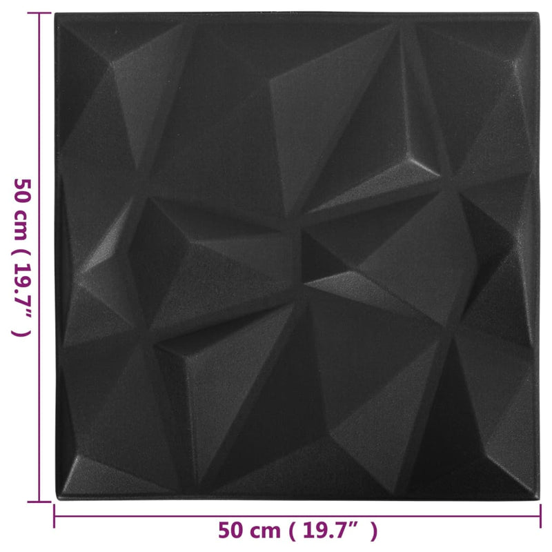 vidaXL 48 darab gyémánt fekete 3D fali panel 50 x 50 cm 12 m²