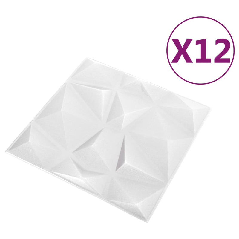 vidaXL 12 darab gyémánt fehér 3D fali panel 50 x 50 cm 3 m²