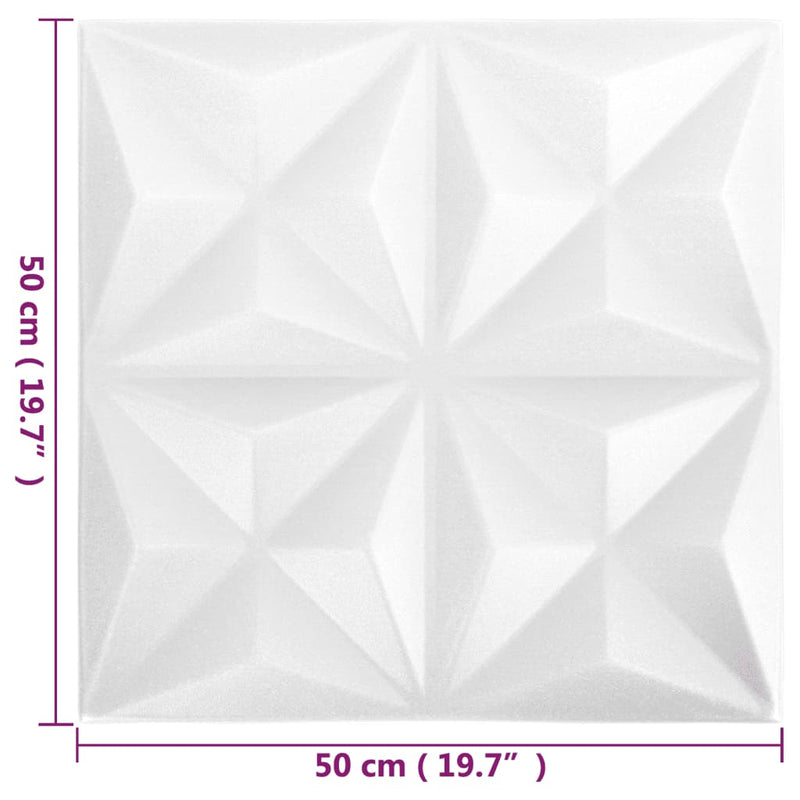 vidaXL 12 darab origami fehér 3D fali panel 50 x 50 cm 3 m²