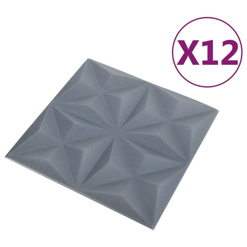 vidaXL 12 darab origami szürke 3D fali panel 50 x 50 cm 3 m²