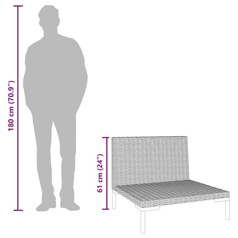 vidaXL 2 db félkör alakú polirattan kerti kanapé párnákkal