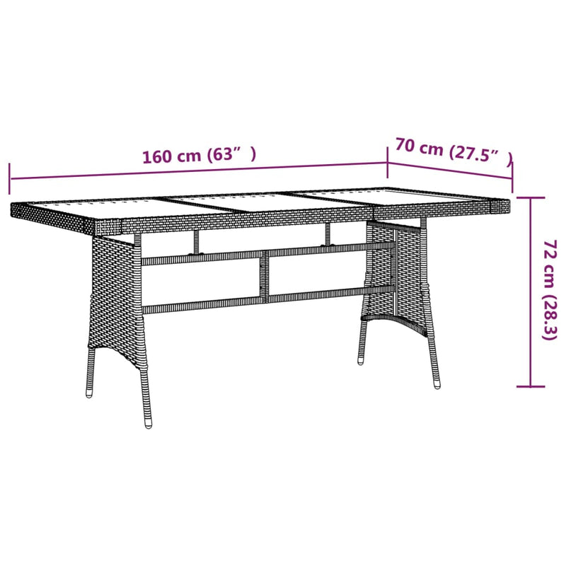 vidaXL fekete polyrattan és tömör akácfa kerti asztal 160 x 70 x 72 cm