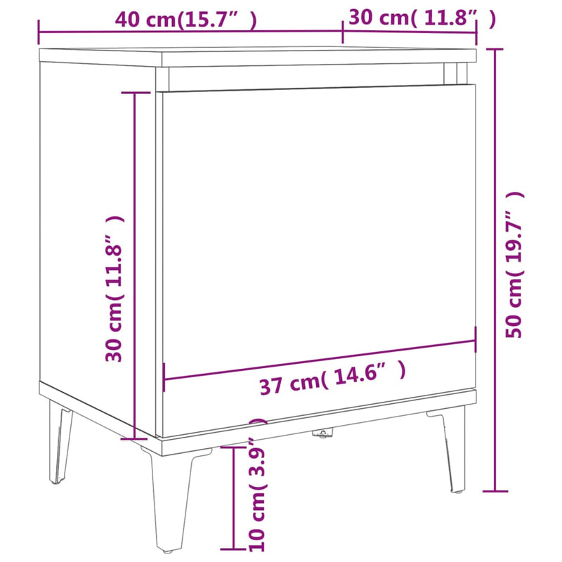 vidaXL füstös tölgy színű éjjeliszekrények fém lábbal 40 x 30 x 50 cm