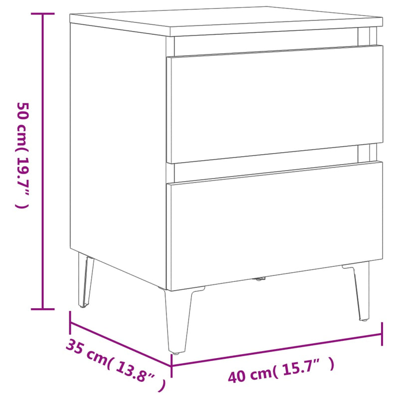 vidaXL 2 db füstös tölgy színű éjjeliszekrény fémlábakkal 40x35x50 cm