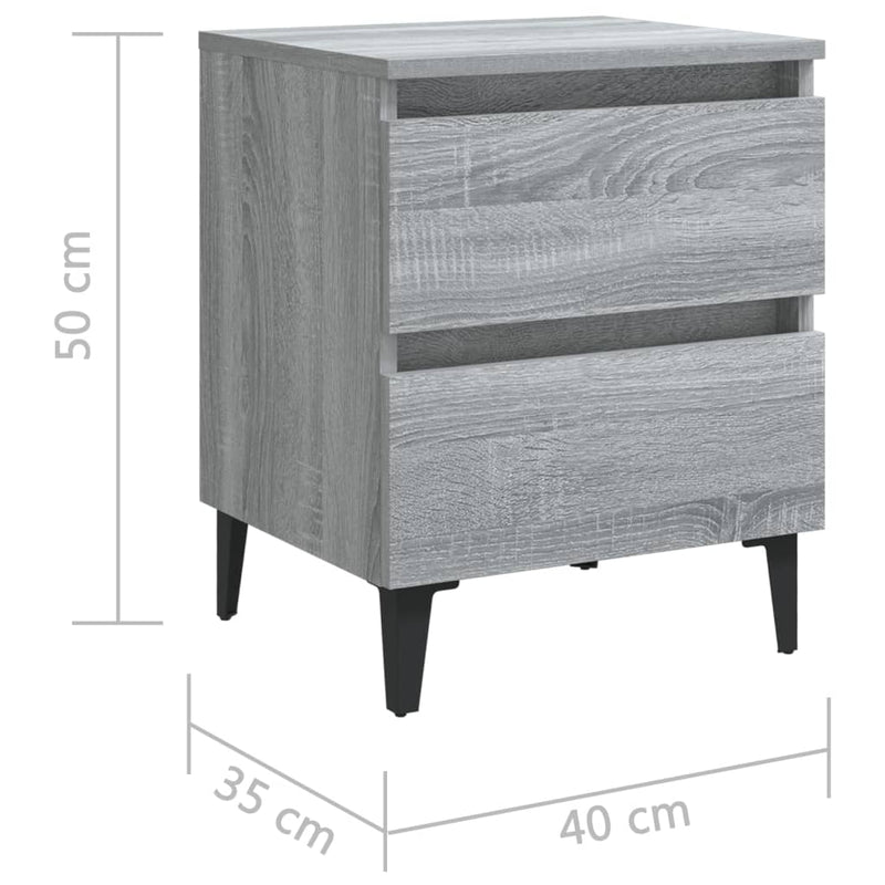 vidaXL 2 db szürke sonoma színű éjjeliszekrény fémlábakkal 40x35x50 cm