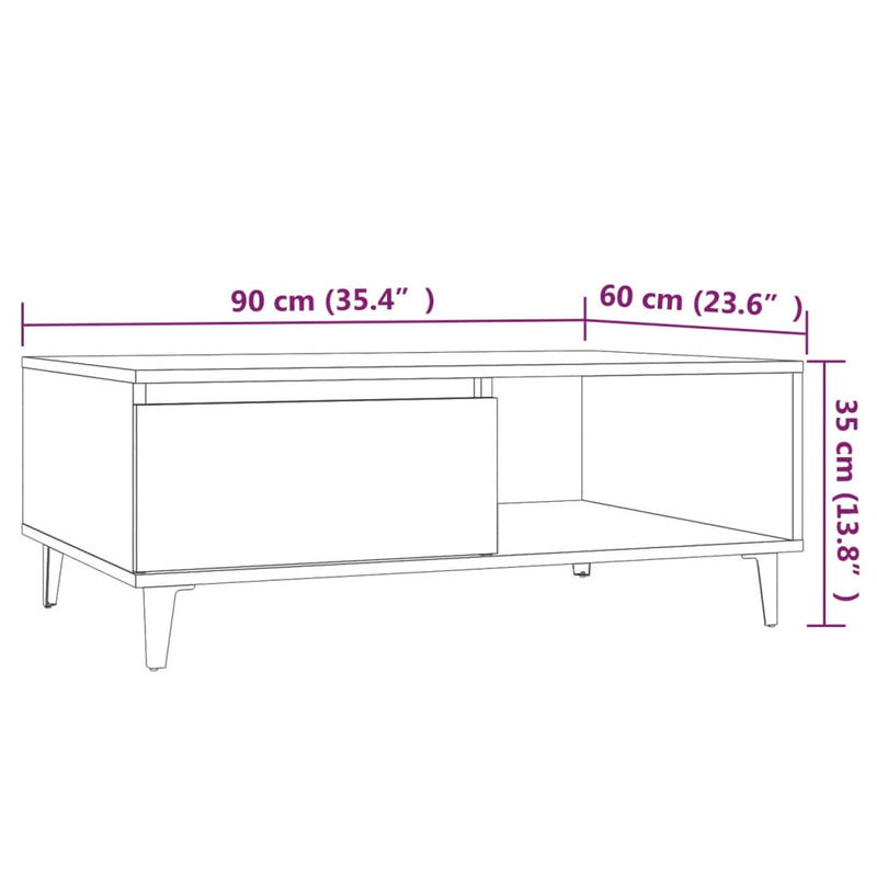 vidaXL szürke sonoma szerelt fa dohányzóasztal 90 x 60 x 35 cm