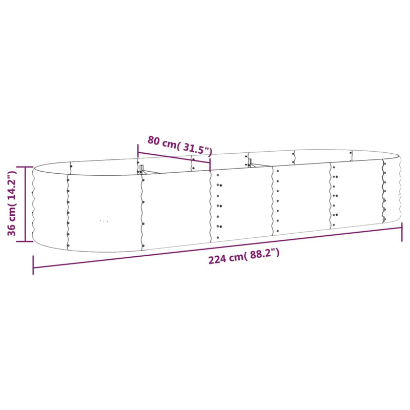 vidaXL antracitszürke porszórt acél kerti magaságyás 224x80x36 cm